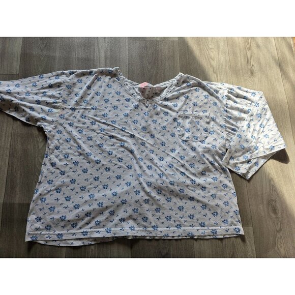 VTG Body Image Plus 2X Floral Pajama Set White & Blue 100% Cotton Made In Turkey - Picture 2 of 9